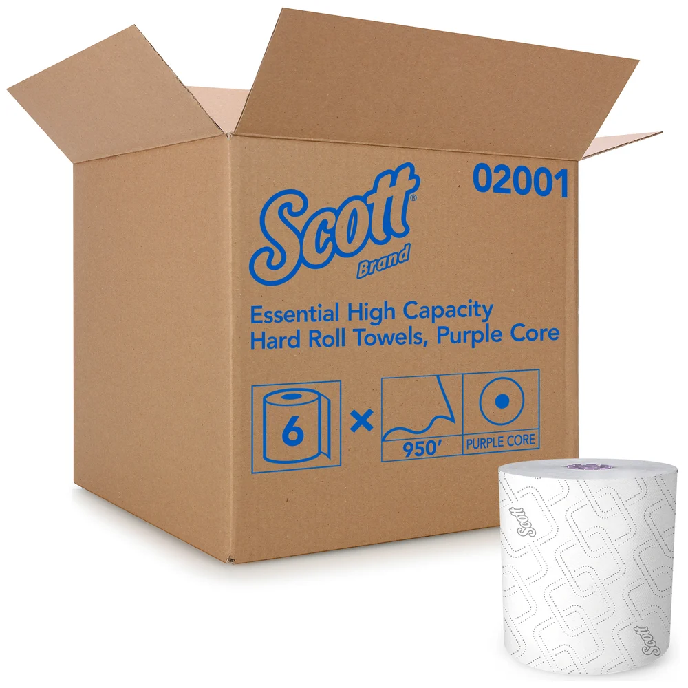 Scott Essential High Capacity Roll Towels for Purple Core Dispensers 02001 - 8" x 950', 6 rolls per case